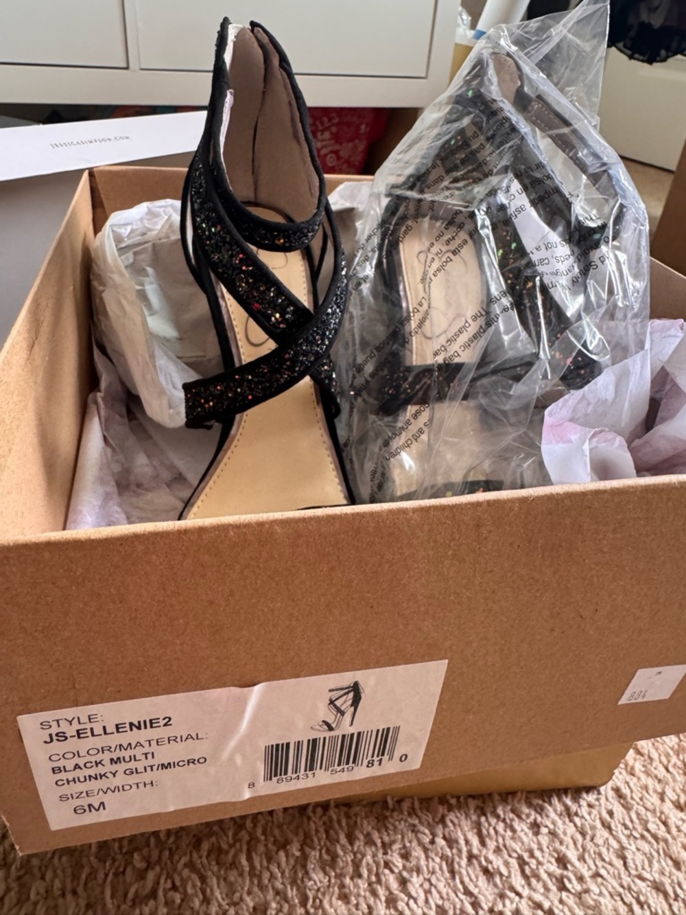 Jessica Simpson Black Glitter Strappy Heeled Sandals - Picture 2 of 7